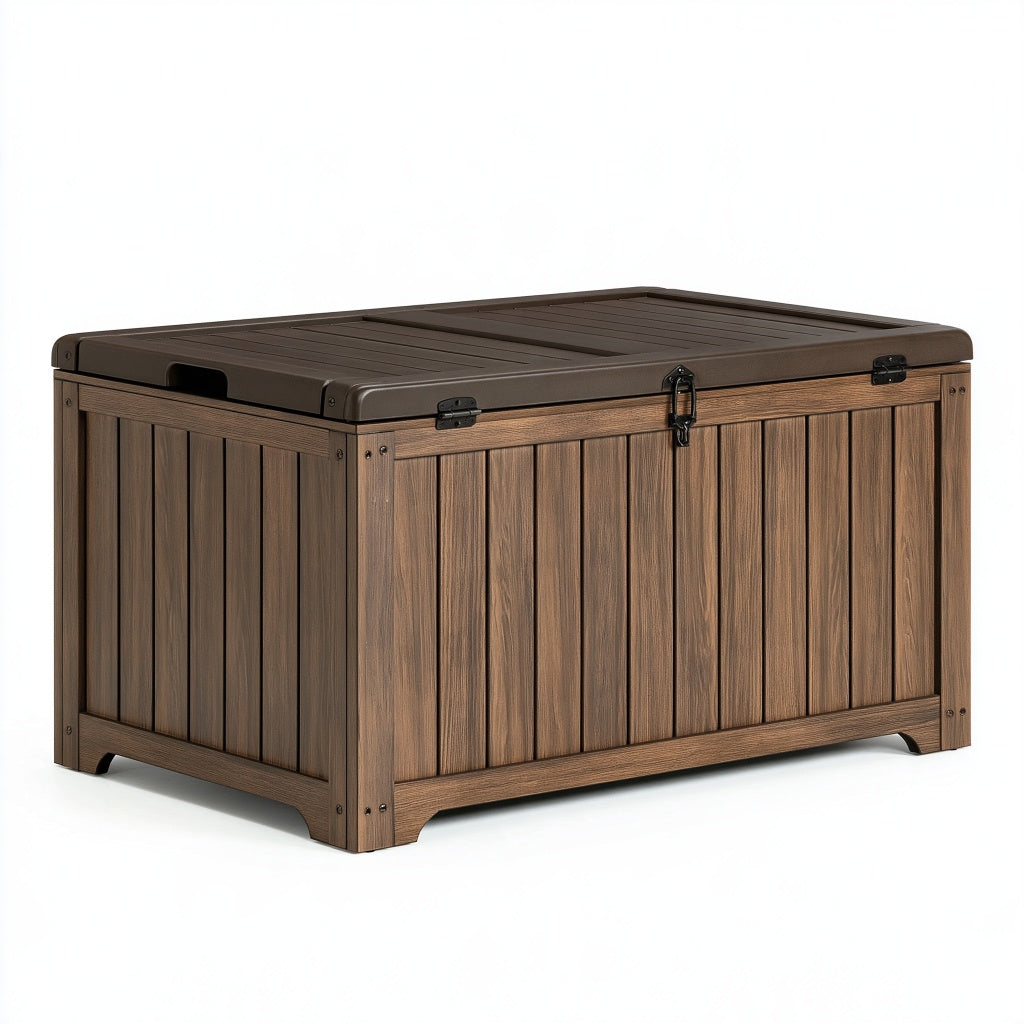 Aufbewahrungsbox 120 x 60 x 65 cm Kunststoff Braun für Garten mit Deckelverschluss