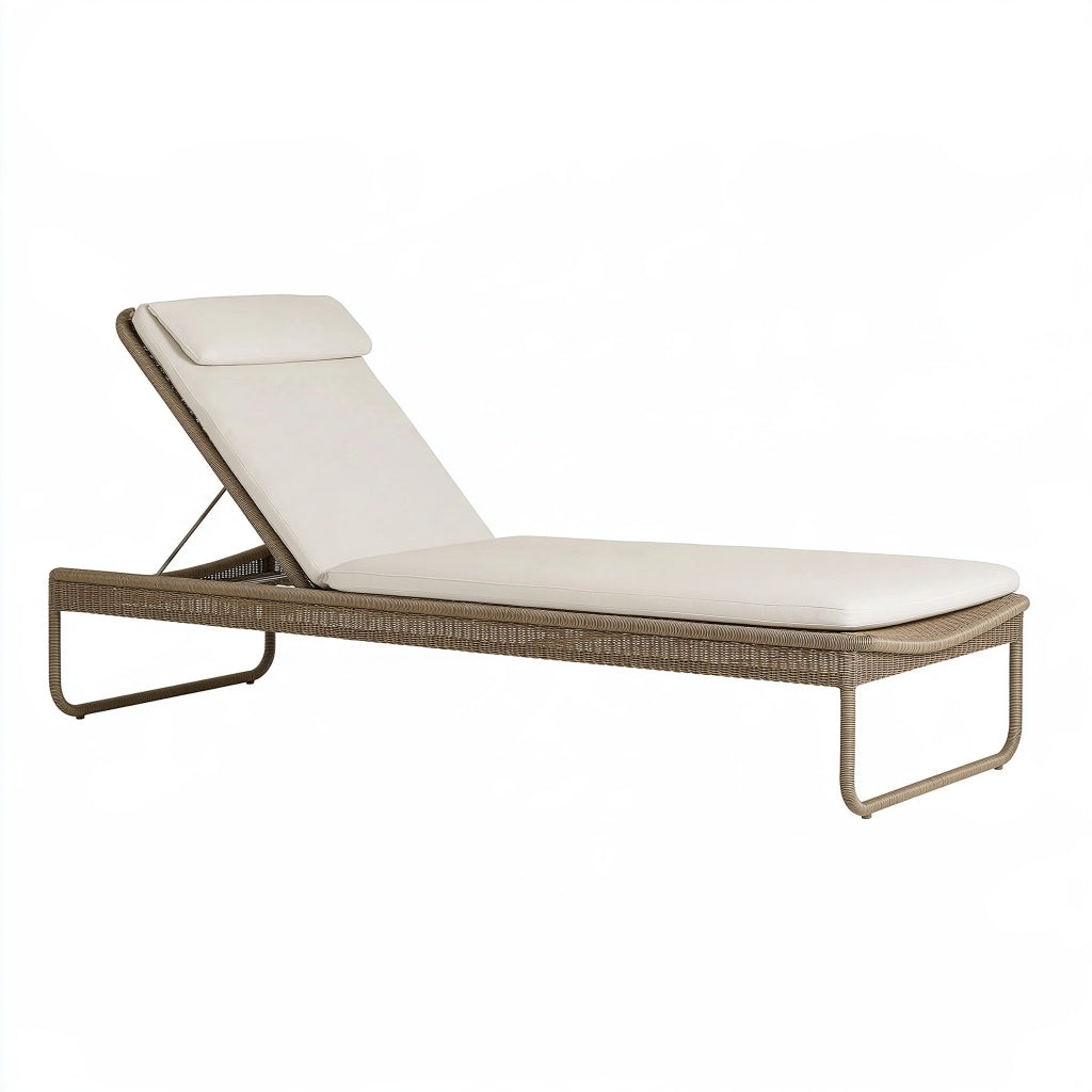 Gartenliege 200 x 70 cm Natur/Creme mit Polyrattan und verstellbarer Rückenlehne