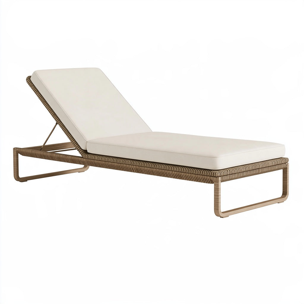 Sonnenliege 200 x 70 cm mit Seilgeflecht in Beige Braun und verstellbarer Rückenlehne