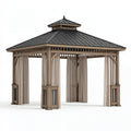 Gartenpavillon 300 x 300 x 300 cm Holz Metall Beige mit Vorhängen