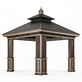 Gartenpavillon 400 x 400 x 330 cm aus Metall Braun Schwarz mit Doppeldach