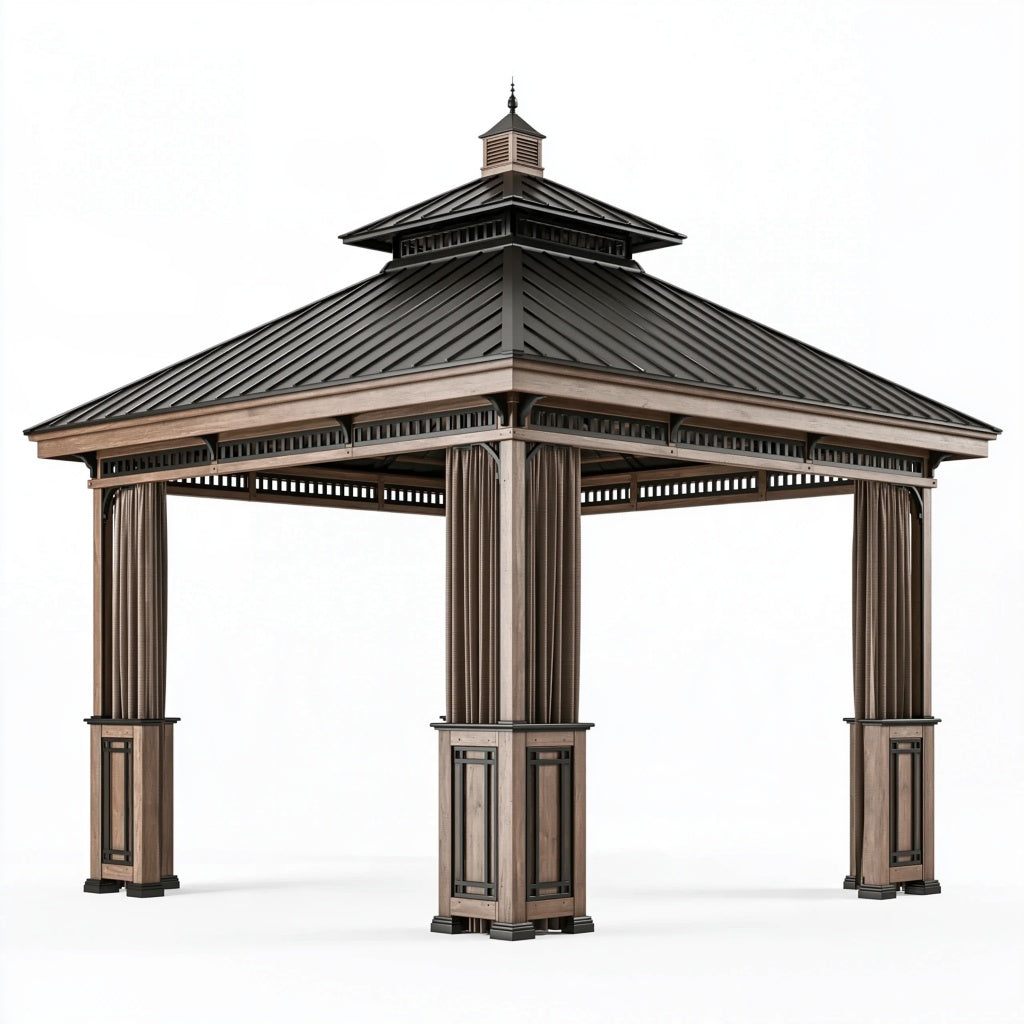 Gartenpavillon 400 x 400 x 330 cm aus Metall Braun Schwarz mit Doppeldach