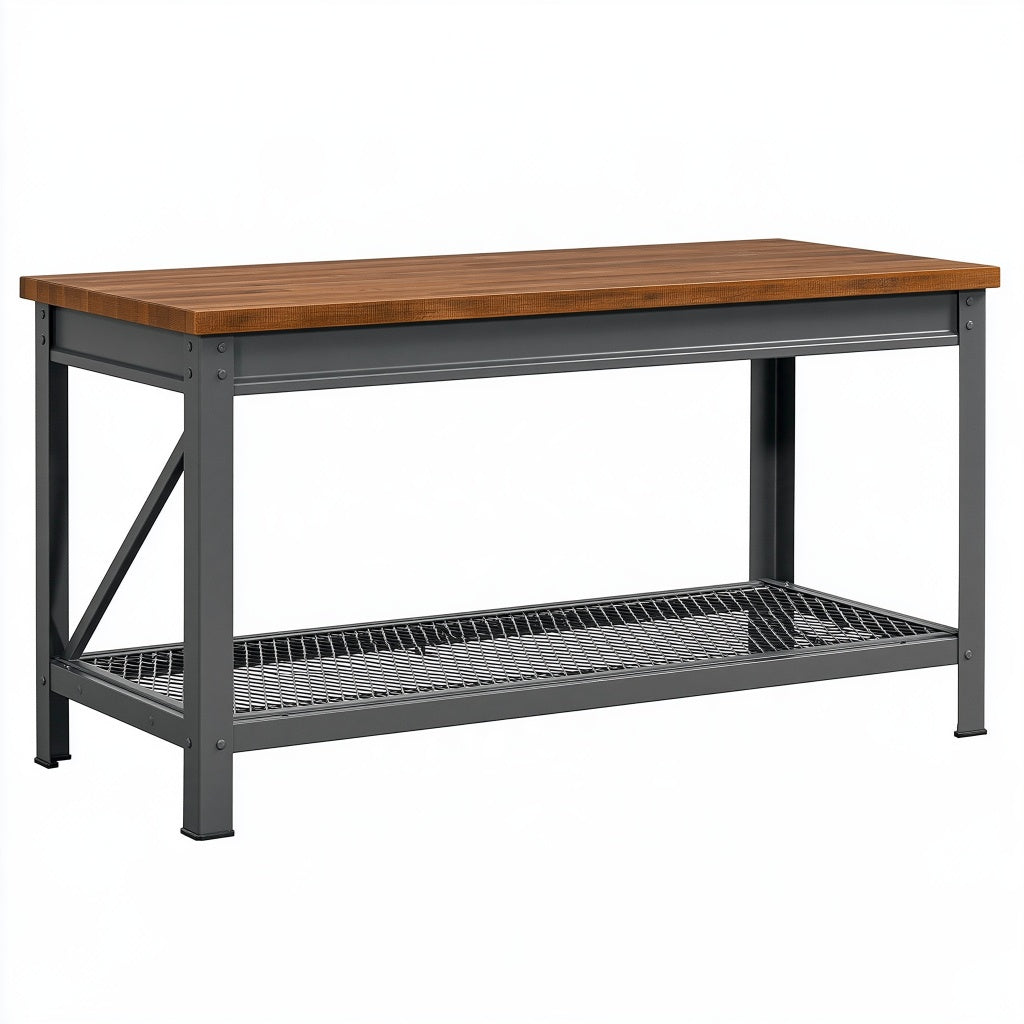 Werkbank 120 x 60 x 90 cm mit Holzplatte und Metallgestell Braun Schwarz Industriestil
