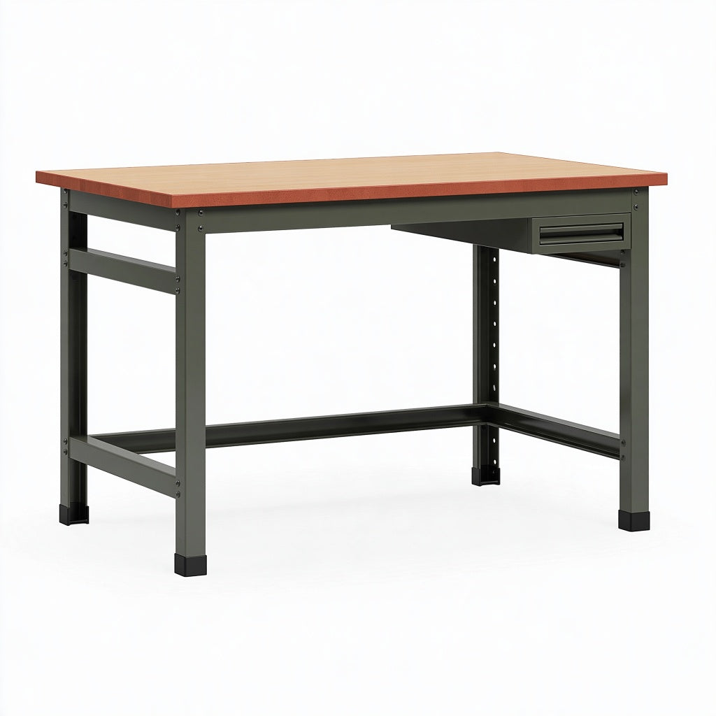 Werkbank 120 x 60 x 85 cm mit Holzarbeitsplatte Stahlgestell und Schublade