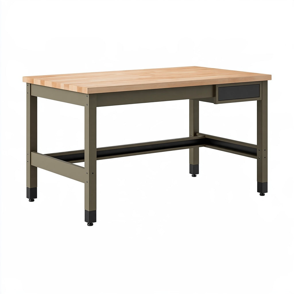 Werkbank 120 x 60 x 90 cm Holz Metall Braun Olivgrün mit Schublade für Werkstatt