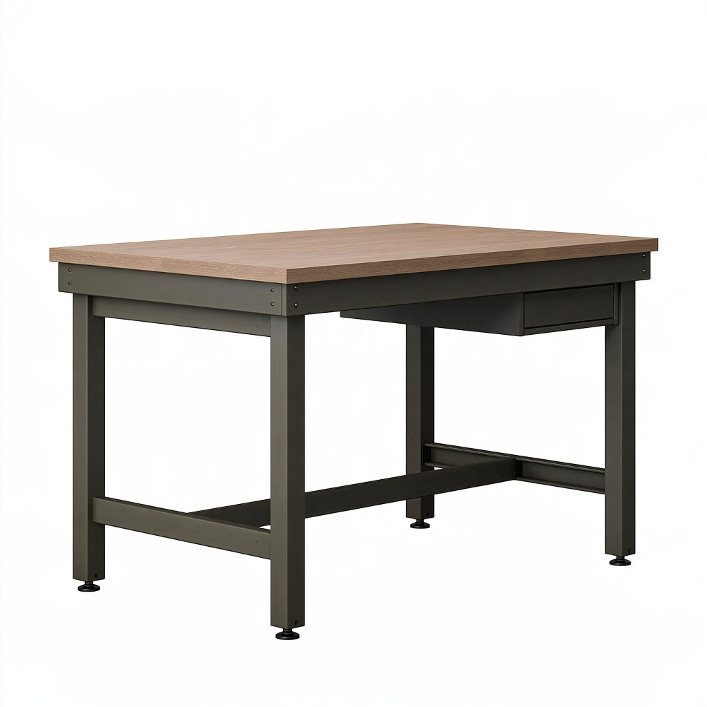 Werkbank 120 x 60 x 75 cm mit Holzwerkstoffplatte und Stahlgestell in Braun Schwarz