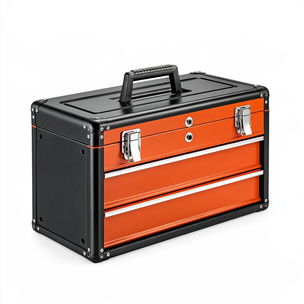 Werkzeugkoffer 50 x 25 x 35 cm Metall Schwarz/Orange mit 3 Schubladen tragbar