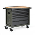 Werkzeugwagen 100 x 50 x 95 cm aus Stahl und Holz Schwarz fahrbar mit 7 Schubladen