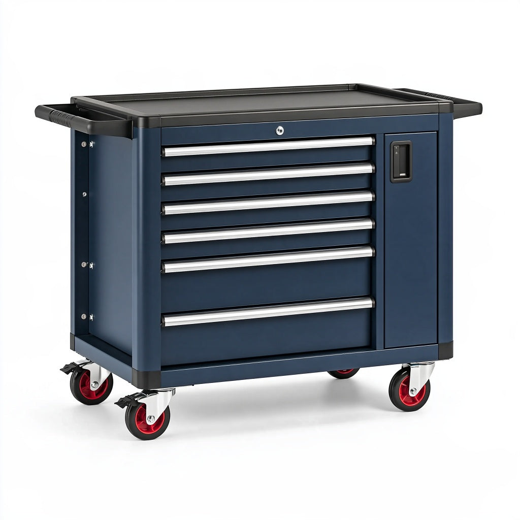 Werkstattwagen 110 x 55 x 95 cm aus Stahl in Dunkelblau mit 6 Schubladen und Rollen