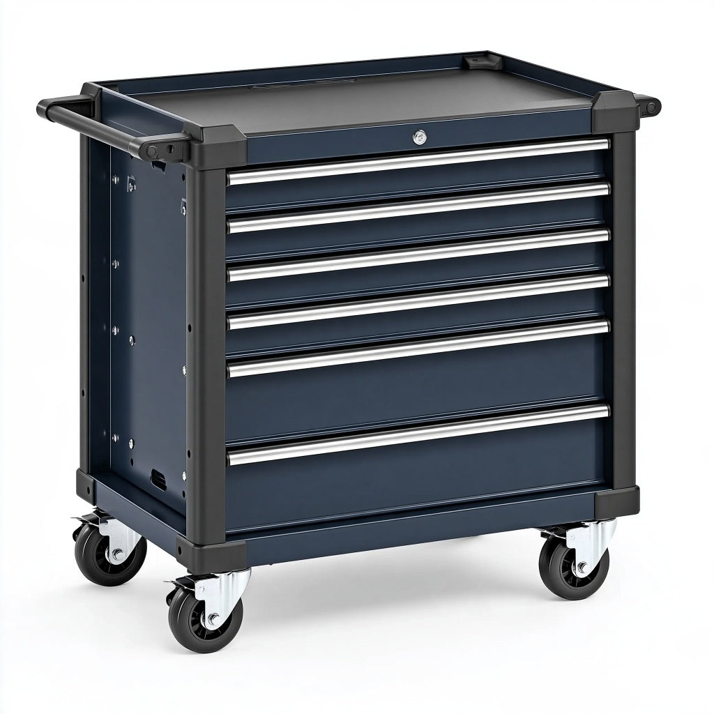 Werkzeugwagen 77 x 46 x 97 cm Stahl dunkelblau abschließbar mit 7 Schubladen