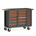 Werkstattwagen 125 x 60 x 95 cm aus Stahl Schwarz Orange mit 14 Schubladen und Rollen