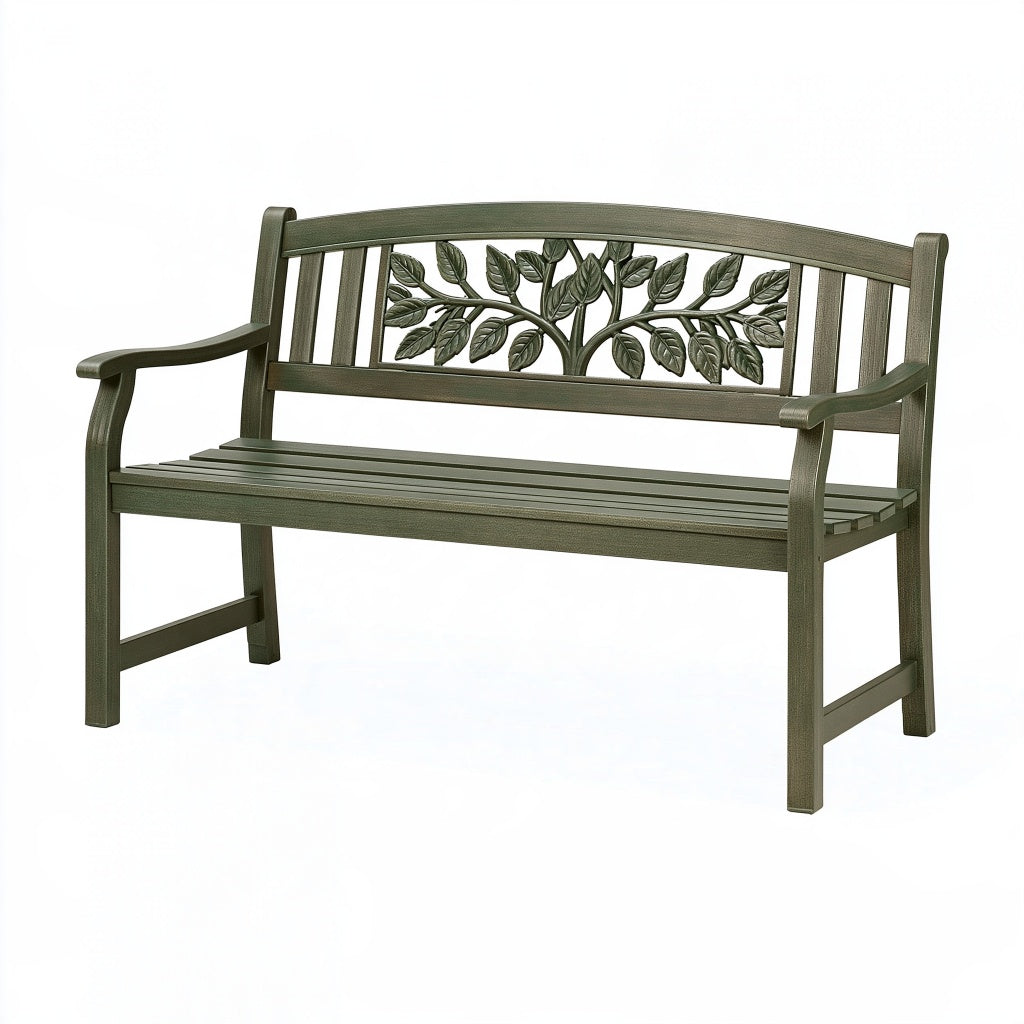 Gartenbank 122 x 61 x 87 cm aus Stahl Grün mit Blattmotiv