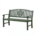 Gartenbank 122 x 63 x 89 cm aus Metall in Dunkelgrün mit Armlehnen und Blattmotiv
